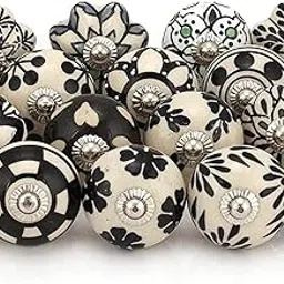 Vintage Ceramic Door Knobs, Blue and White Floral Pattern, Decorative Cabinet Pulls with Metal Hardware for Kitchen, Wardrobe, Drawers, Pack of 25 (Pack of 12 Pcs., Black)-picture-16