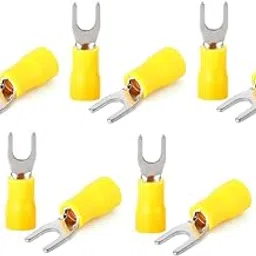 ESPtronics 10 Pcs SV Terminal Connector Yellow 12-10 AWG Insulated Fork Spade U-Type Wire Connector Electrical Crimp Terminal Jointer SV5-4 Connector 4-6 mm-image-14