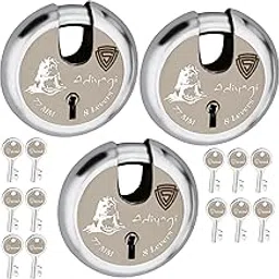 Heavy Duty Shutter Lock For Main Gate, Godown, Trucks Channel Gate Main Door, Office & Commercial Use, Durable 77MM Iron Body with 8 Lever Security Mechanism, Pack of 3 (Silver-Golden Design1)-picture-10