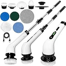 COOKVITA 9 in 1 Electric Spin Scrubber,Cleaning Brush Scrubber for Home, 300RPM/Mins 8 Brush Heads - 90Mins Work Time, 3 Adjustable Size, 2 Adjustable Speeds for Bathroom Shower Bathtub Car-picture-22