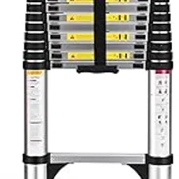 12.5 FT Aluminum Telescoping Ladder, Soctone Lightweight Extension Ladder with 2 Triangle Stabilizers, Heavy Duty 330lbs Max Capacity, Multi-Purpose Collapsible Ladder for Household or Outdoor Work-picture-11