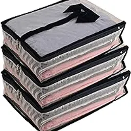 Urbane Home Pack of 3 PVC Transparent Shirt Organizer for Wardrobe | Wardrobe Clothes Storage Bag | Shirt Cover for Men with Zip | Net Velvet-Blue-picture-16