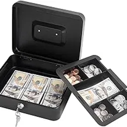KEEPUP Metal Cash Box with Money Tray and Lock,Money Box with Cash Tray,Cash Drawer,11.81"x 9.45"x 3.54" Multicolor X Large-picture-15