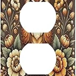 Floral Owl Brown Light Switch Cover Decorative Receptacle Outlet Wall Plate Guard Plastic Outlet Covers for Farmhouse Home Decor Livingroom (Duplex Outlets Cover) image 1