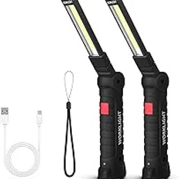 Suranew LED Worklight Flashlight, COB Rechargeable Work Lights with Magnetic Base 360 Degree Rotate and 5 Modes Portable Flood Light Inspection Construction Light for Car Repair (Black Green, 2 Pack)-picture-29