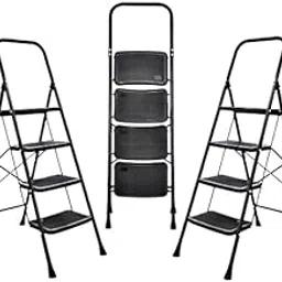 Heavy Duty Steel Step Ladder | 5 Step Ladder with Non Slip Wide Steps | Triangular Structure for Stability | Black Alloy Steel Ladder with Step Width for Home and Office Use-image-27