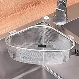 NYS STORE Stainless Steel Sink Corner Strainer – Triangle Drainer Basket & Shelf Organizer for Kitchen | Multi-Use Fruit, Vegetable, Soap, Sponge Holder | Rust-Resistant Sink Shelf Corner Rack-image-4