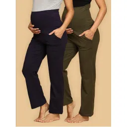 The Mom Store Comfy Maternity Trackpants Combo of 2 - Olive and Navy Blue-picture-12