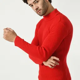 indiweaves Men Super Warm Wool Solid Full Sleeve High Neck Pullover Skivvy for Winter (Pack of 1) Red image 3