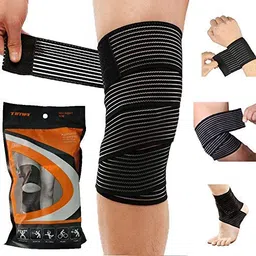 TIMA Elastic Knee Compression Bandage Wraps | Support for Ankle, Knee, Elbow Pain Relief, Sports & Workout | Can Be Used For Squats and Powerlifting | Pack of 2,(Black) image 2