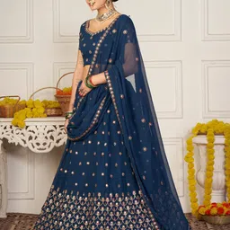 Warthy Ent Teal Blue & Red Embroidered Semi-Stitched Lehenga&Unstitched Blouse & Dupatta image 3