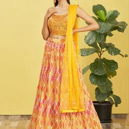 FABPIXEL Embroidered Sequinned Semi-Stitched Lehenga & Unstitched Blouse With Dupatta image 4