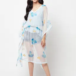 La Vastraa Floral-Printed Chiffon Cover Up Dress-image-32