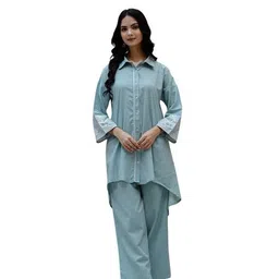 rangdeep Turquoise Blue Solid Embroidered Pure Cotton Co-ords Set image 1
