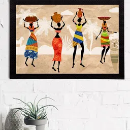 eCraftIndia Beige & Orange Tribal Theme Satin Matt Texture UV Art Painting-picture-39