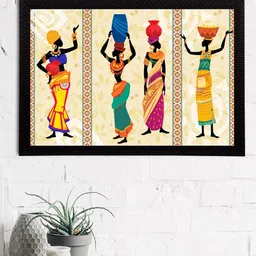 eCraftIndia Beige & Yellow Tribal Theme Satin Matt Texture UV Art Painting image 1