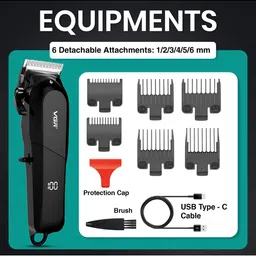 VGR Limited Edition Hair Clipper With 6 Ultra-Sharp Blades VL-118 - Black image 2