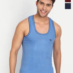 t.t. T.T Titanic Piping Dyed Pure Cotton Pack Of 3 Assorted Sleeveless Basic Vests-picture-19