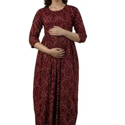 sukriti Women's Maternity Dress Pregnancy Casual Long Sleeve Dual Zip for Feeding Nursing Maternity Comfort Dress Kurti image 1