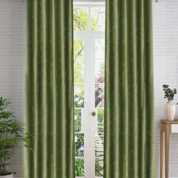 Cortina Olive Green 2 Pieces Self Design Long Door Curtain-picture-13