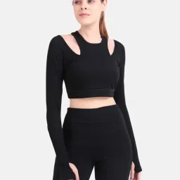 Wear Jukebox Women Black Textured Power Move Cutout T-shirt-picture-14