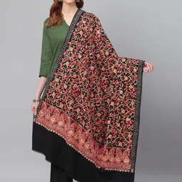WEAVERS VILLA Women Black & Orange Embroidered Shawl-image-16