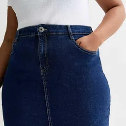 tripursundari fashion Navy Blue Buttoned with Zip Straight Mini Denim Skirt 15900 image 3