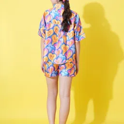 fflirtygo Women's Printed Casual Shirts and Shorts Set Co-Ord Set for Women Vacation Beach Outfits Co-Ord Set for Women Casual Nightwear Set Multicolor image 3