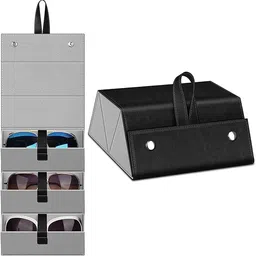 krupavi Sunglasses Organizer with 3 Slots, Travel Glasses Case Storage Portable Sunglasses Storage Case Bag Foldable Eyeglasses Holder Box, Eyewear Display Containers for Men & Women image 1