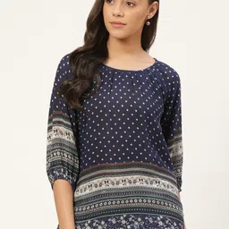 Vaak Women Navy Blue & Off White Printed Top-picture-22
