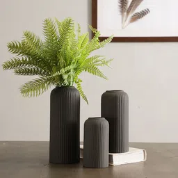 The Decor Mantra Set of 3 Black Textured Ceramic Flower Vases image 1