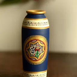 ExclusiveLane Blue & Beige Warli Art Terracotta Tapered Shape Vase-image-48