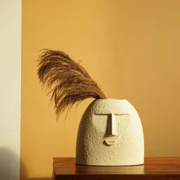 PUREZENTO Beige Cheerful Face Shaped Ceramic Flower Vase-image-96