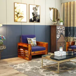 Maruti 1 Seater Wooden Sofa (Blue Colour, Honey Finish)-image-80