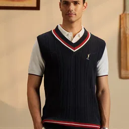 Peter England Casuals Ribbed Cricket Inspired Pure Cotton Sweater Vest-picture-22