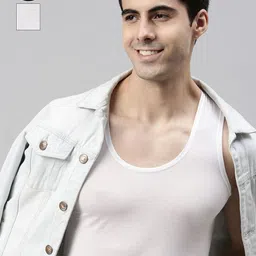 Lux Cozi Men Pack Of 2 White Solid Organic Cotton Basic Innerwear Vest-picture-31