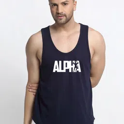 Friskers Men Navy Blue & White Printed Pure Cotton Gym Vest-picture-30