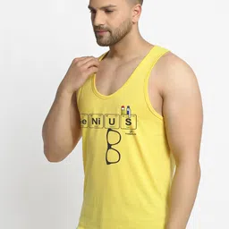 Friskers Men Yellow & Black Genius Printed Pure Cotton Apple Cut Innerwear Vest C212-06 image 5