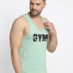 Friskers Men Green Printed Pure Cotton Gym Vest image 4