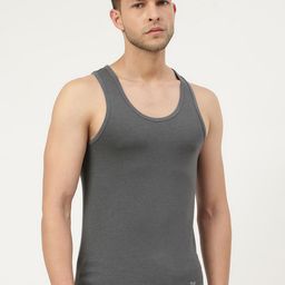 FREECULTR Men Charcoal Solid Pure Cotton Innerwear Vests-picture-2