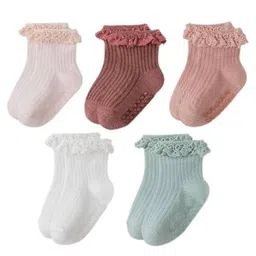 heartbury Cute and Colorful 100% Cotton Baby Girls Anti Slip Socks Frill &Ruffle Socks for Baby Girls, Grip socks for Baby image 1