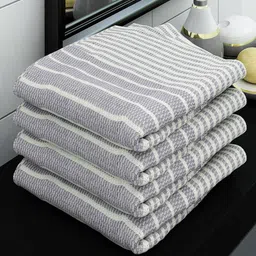 Athom Trendz Set of 4 Violet Striped Cotton Bath Towels image 2