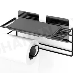 Royal Brothers Self Adhesive Toilet Paper Holder/Tissue Paper Roll Holder with Mobile Stand/Towel Bar Hanger Storage Rack/Bathroom Accessories (Black) image 3