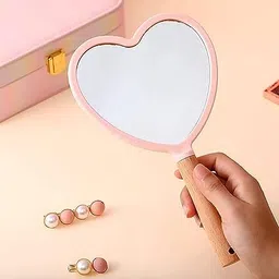 BANIRA Wood Hand Mirror Heart Shaped Handle Makeup Mirror, Small Cute Wooden Shaving Mirror with Single Side Hanging Hole, Travel Portable for Men Women (Heart) RANDOMCOLOR image 2