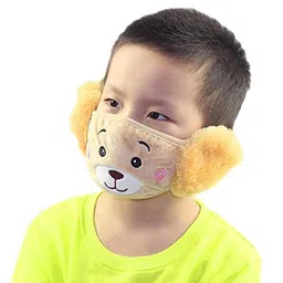 dsquared Kids Girl's and Boys' Warm Winter Face Mask with Plush Ear Muffs Covers, Yellow color, (3 Years to 10 Years) for Autumn Winter (Set of 1 piece) image 1