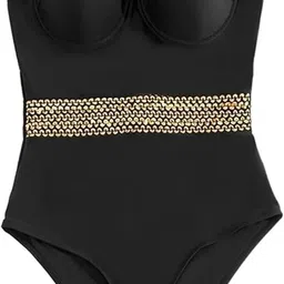pink pari (label) PINKPARI (Label) Gold Sequine Strap Swimsuit, Women's Shape Push Up Swimsuit, Plus Size Bathing Suitwear, Contrast Trim Strap Bodysuit, Women's Clothing image 1