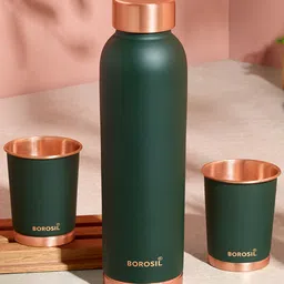 BOROSIL Green & Copper-Toned 3 Pieces BPA Free Water Bottle With Glasses 1000ml-picture-12