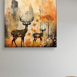Myntra Elegant Homes Gold-Toned & Green Deer Printed Canvas Wall Art-picture-2