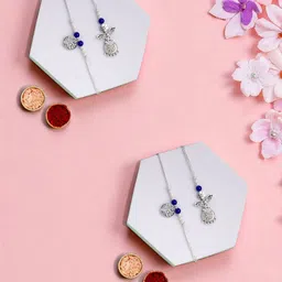 ADIVA Silver-Plated Artificial Beaded Bhaiya Bhabhi Rakhis With Roli Chawal Chandan Card-picture-33