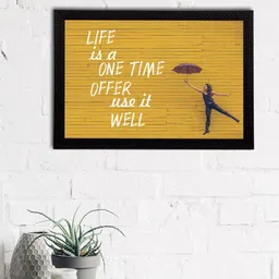 eCraftIndia Mustard & White "Life Is A One Time Offer Use It Well" Motivational Quote Matt Texture UV Art Painting-picture-32